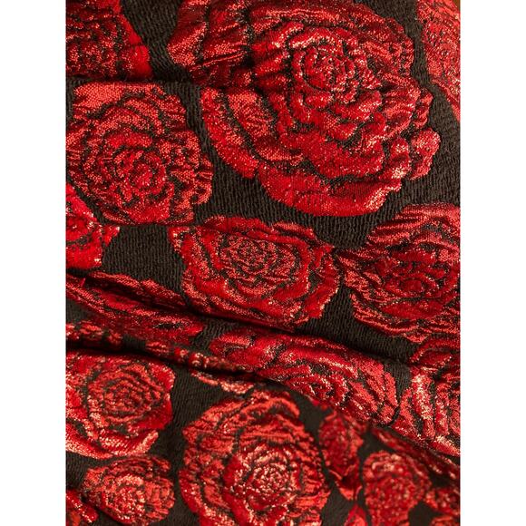 Alice + Olivia Fizer Box Pleat Mini Skirt Roses Metallic Red & Black ~ Sz 6 - Picture 8 of 10